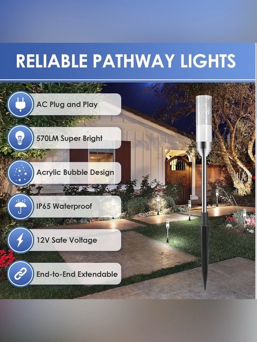 💡🌿 6-Pack LED Low Voltage Outdoor Pathway Lights – 12V Landscape Lighting Kit